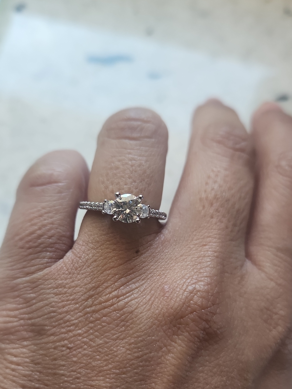 Classic White Solitaire Engagement Ring with Pavé Band